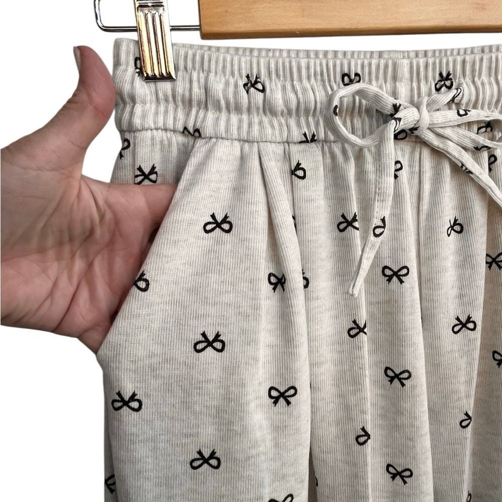 🌴 Bow Print Lounge Pants Women’s XL Soft Stretch Pajama Pants Cream Neutral - Picture 5 of 15